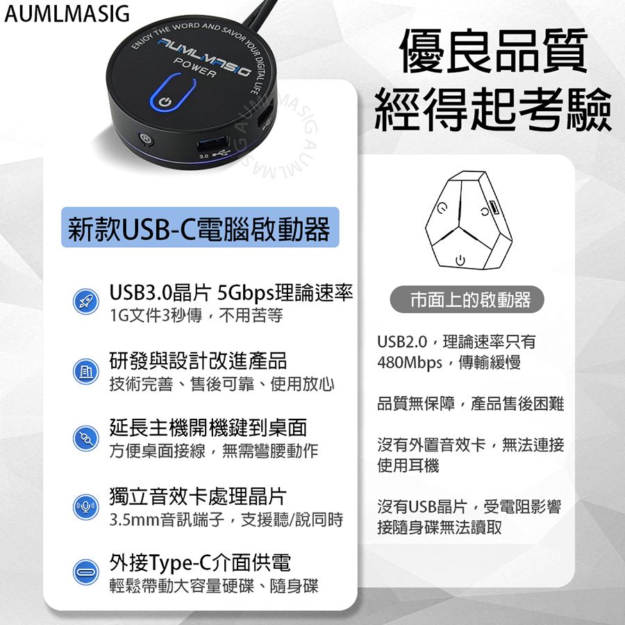  滿額免運送達【AUMLMASIG全通碩】USB-C桌上型電腦外控電源啟動延長多功能集線器 Connector 啟動+重啟 電腦 輕鬆又方便 獨立外置音效卡耳機立即插 自帶ARGB彩燈效  輕鬆一鍵啟動  方便讀取周邊  桌面乾淨整潔 支援各大品牌電腦/各大品牌主機板使用