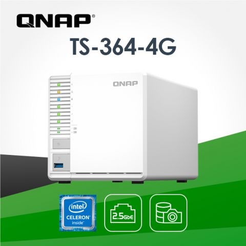[搭希捷30TB*2] QNAP 威聯通 TS-364-8G 3Bay NAS 網路儲存伺服器(不含硬碟)