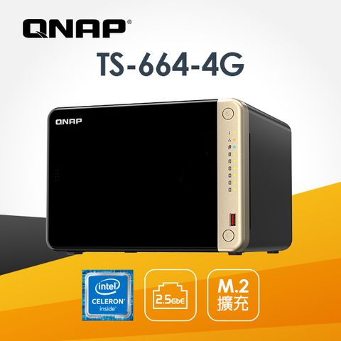 [Toshiba N300 12TB*2]QNAP TS-664-4G NAS (6Bay/Intel/4G/PCIe 擴充)