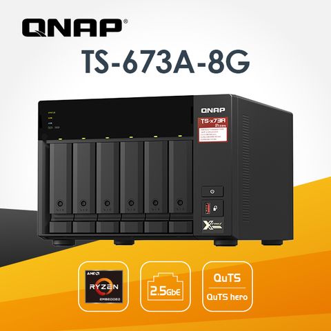 [搭Toshiba 企業碟 8TB*2] QNAP TS-673A-8G 6Bay NAS