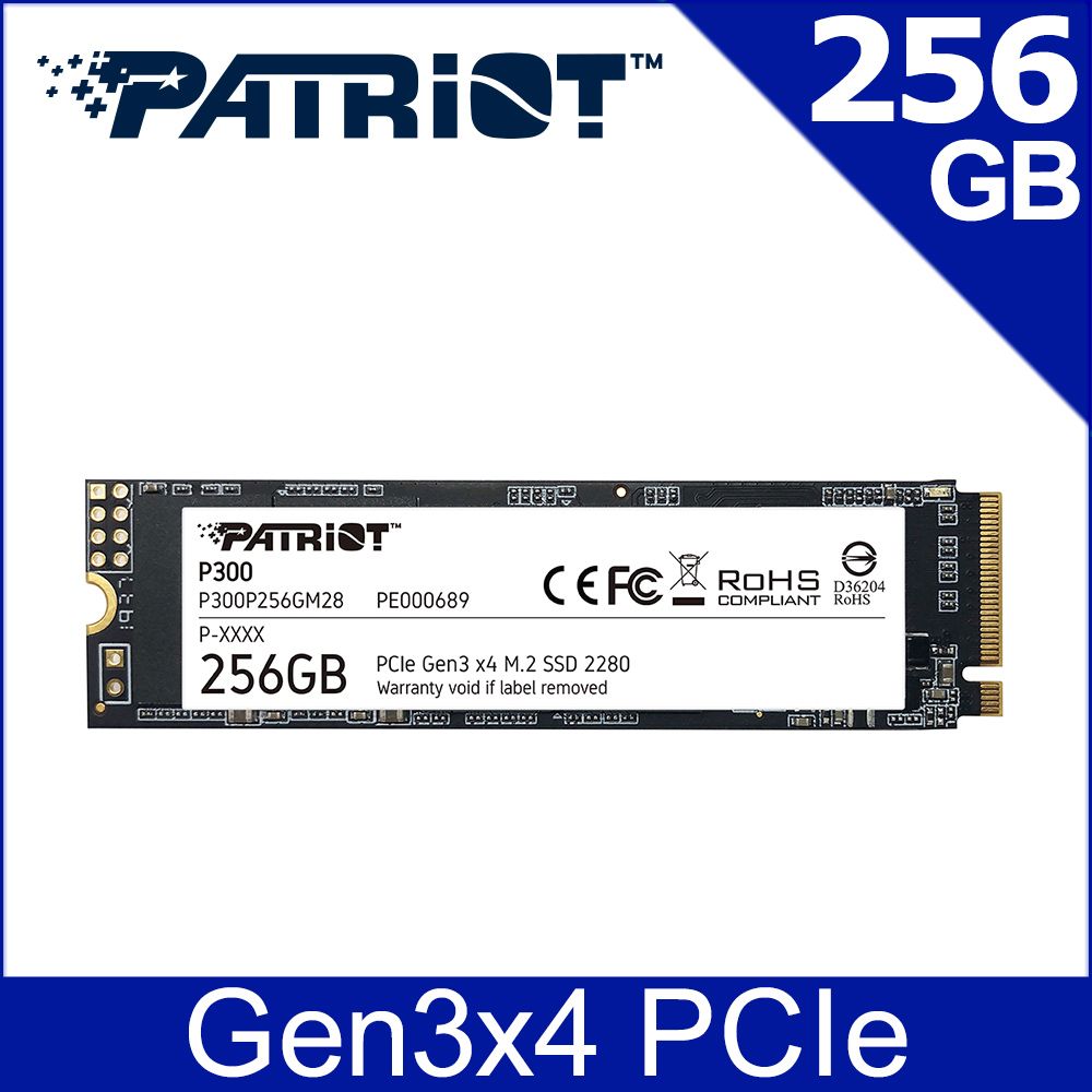 Patriot 美商博帝P300 M.2 2280 PCIe Gen.3x4 (NVMe 1.3) 256GB 固態硬