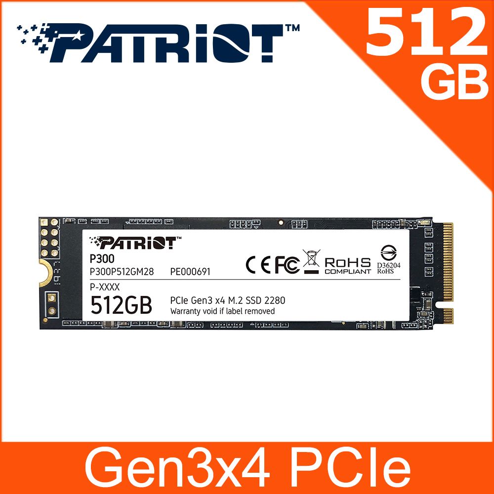 Patriot 美商博帝P300 M.2 2280 PCIe Gen.3x4 (NVMe 1.3) 512GB 固態硬