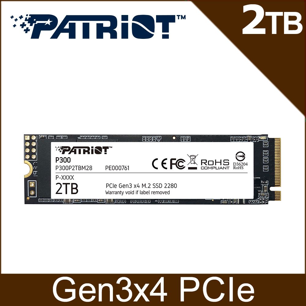 PATRiOT 博帝  美商 P300 M.2 2280 PCIe Gen.3x4 (NVMe 1.3) 2TB 固態硬碟