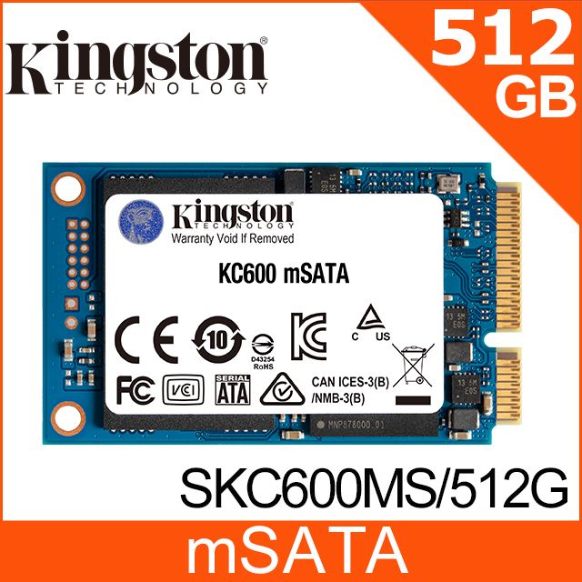 金士頓Kingston KC600 (mSATA) 512GB SSD 固態硬碟(SKC600MS/512G