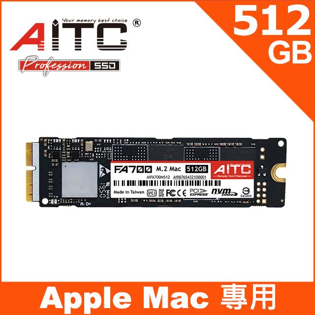 AITC 艾格FA700 Mac SSD 512GB M.2 2280 PCIe NVMe 固態硬碟- PChome