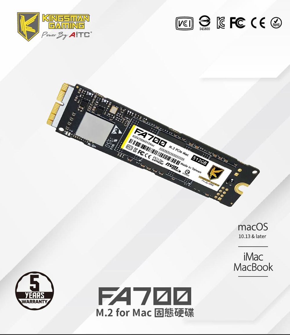 AITC 艾格FA700 Mac SSD 512GB M.2 2280 PCIe NVMe 固態硬碟- PChome