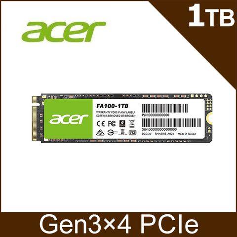Acer FA100 1TB PCIe M.2 SSD固態硬碟