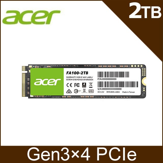 ACER 宏碁   FA100 2TB PCIe M.2  SSD固態硬碟