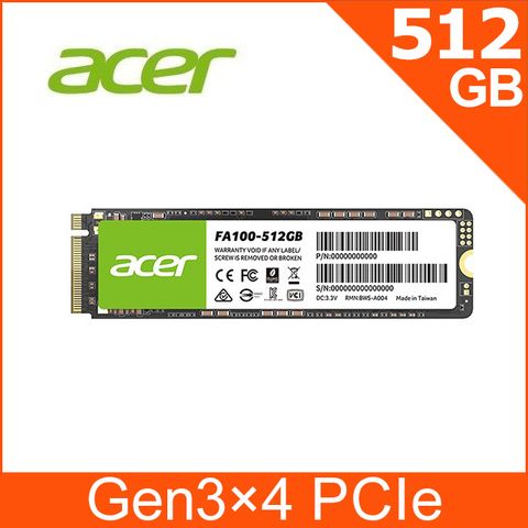 Acer FA100 512GB PCIe M.2 SSD固態硬碟