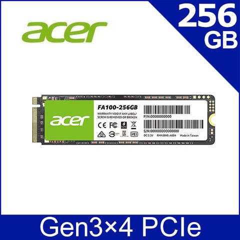 Acer FA100 256GB PCIe M.2 SSD固態硬碟