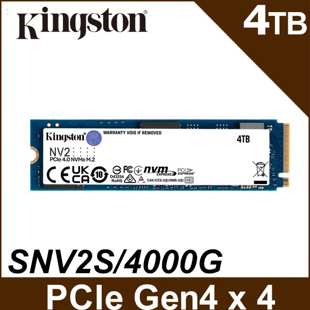 Kingston 金士頓 金士頓 Kingston NV2 4TB Gen4 PCIe SSD 固態硬碟 (SNV2S/4000G)