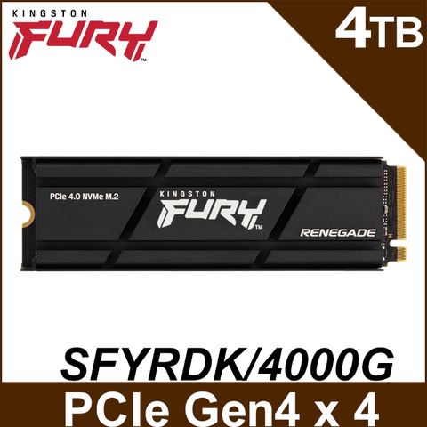 Kingston 金士頓 FURY Renegade 4TB PCIe 4.0 NVMe M.2 SSD (搭配散熱器) (SFYRDK/4000G)
