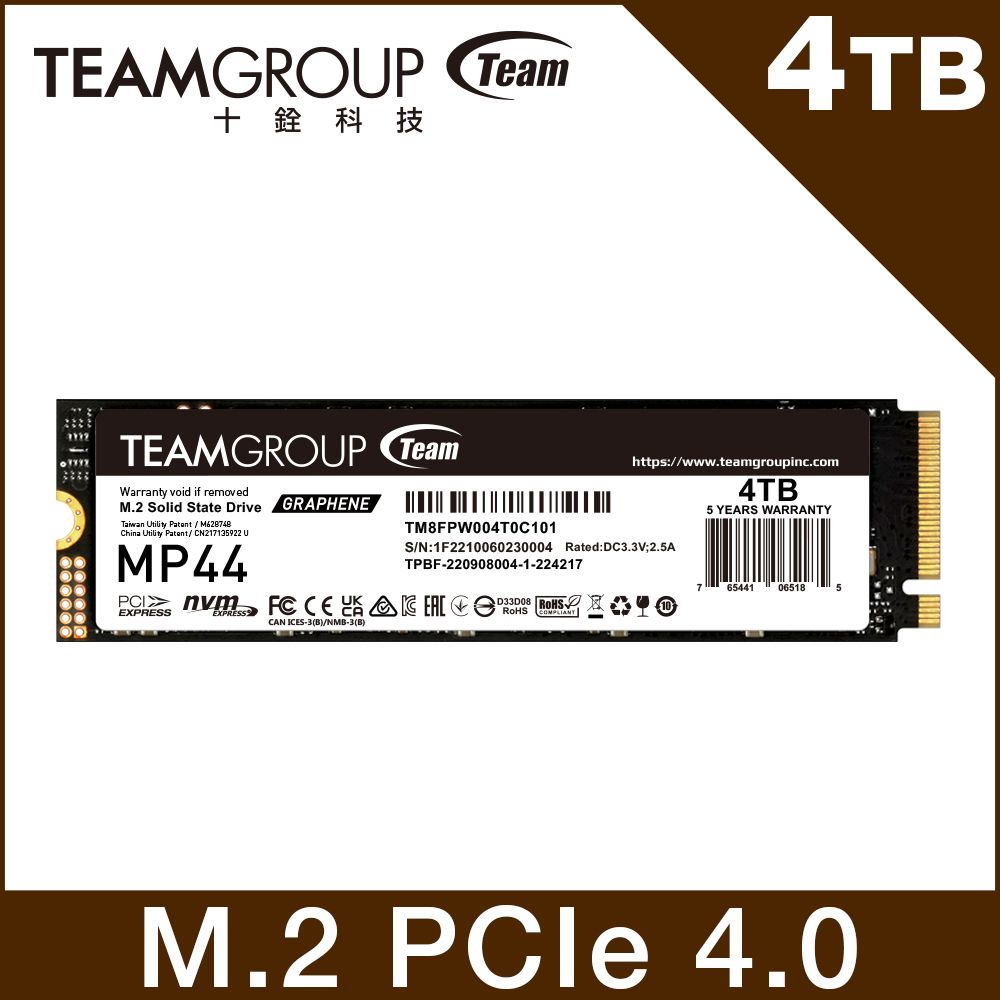 Team 十銓   MP44 4TB M.2 PCIe 4.0 SSD 固態硬碟