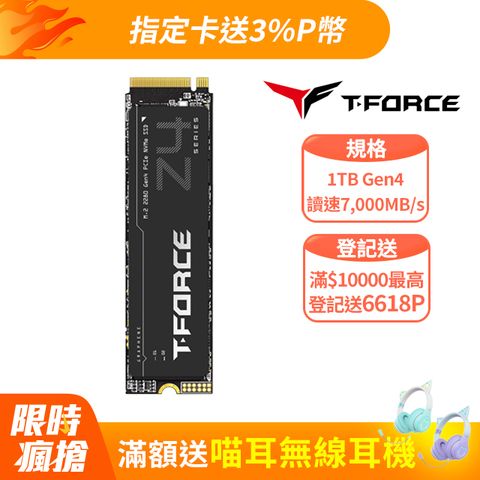【TEAM 十銓】 T-FORCE Z44A7Q  1TB M.2 PCIe Gen4固態硬碟