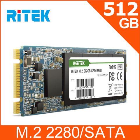 ★台灣製造，品質保證★RITEK錸德 R801 512GB M2 2280/SATA-III SSD固態硬碟
