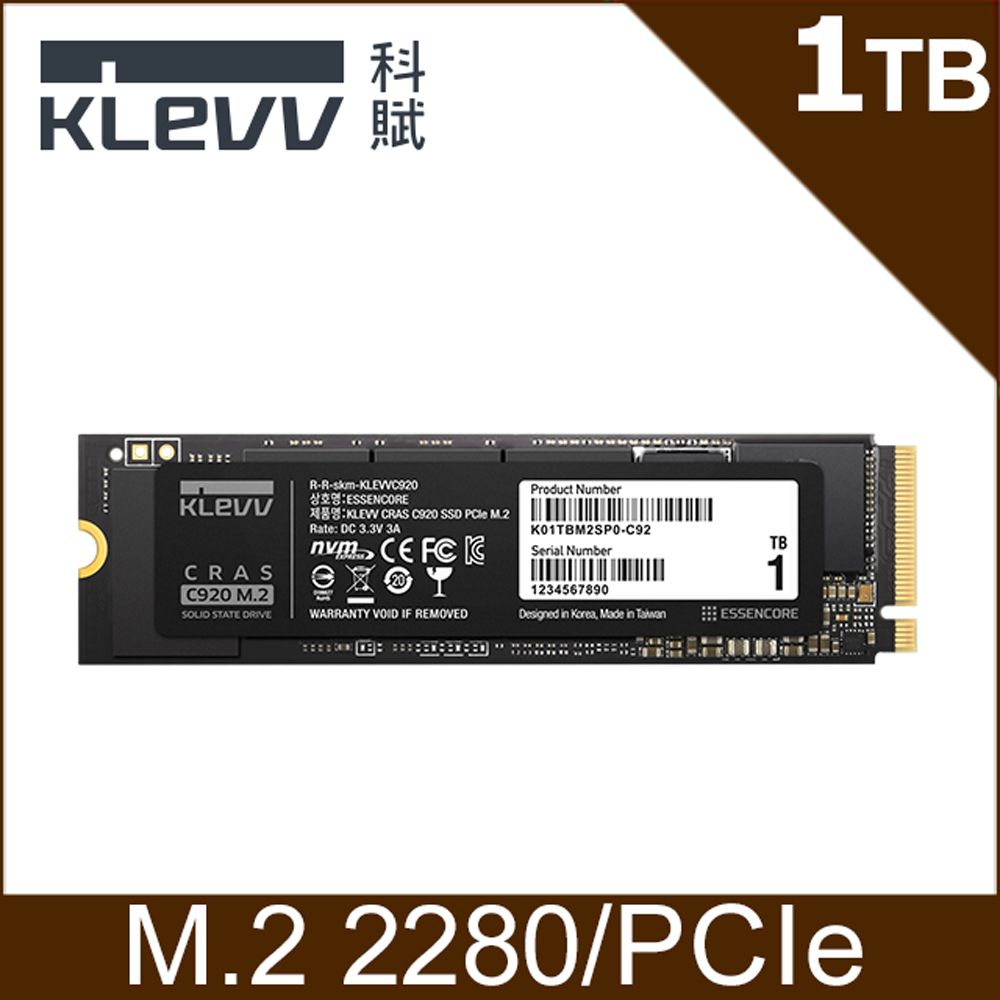 KLEVV 科賦CRAS C920 1TB Gen4x4 PCIe SSD - PChome 24h購物