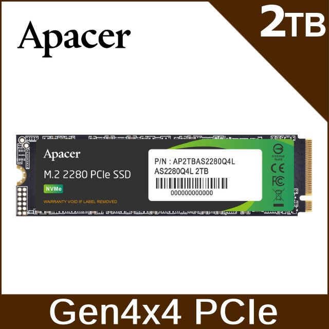 Apacer宇瞻AS2280Q4L 2TB M.2 PCIe Gen4x4 SSD - PChome 24h購物