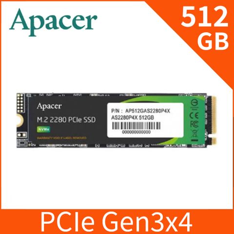 Apacer 宇瞻 AS2280P4X 512GB M.2 PCIe Gen3x4 SSD