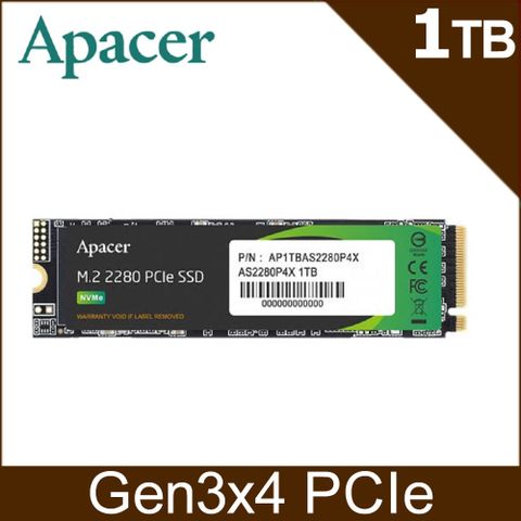 Apacer 宇瞻 AS2280P4X 1TB M.2 PCIe Gen3x4 SSD