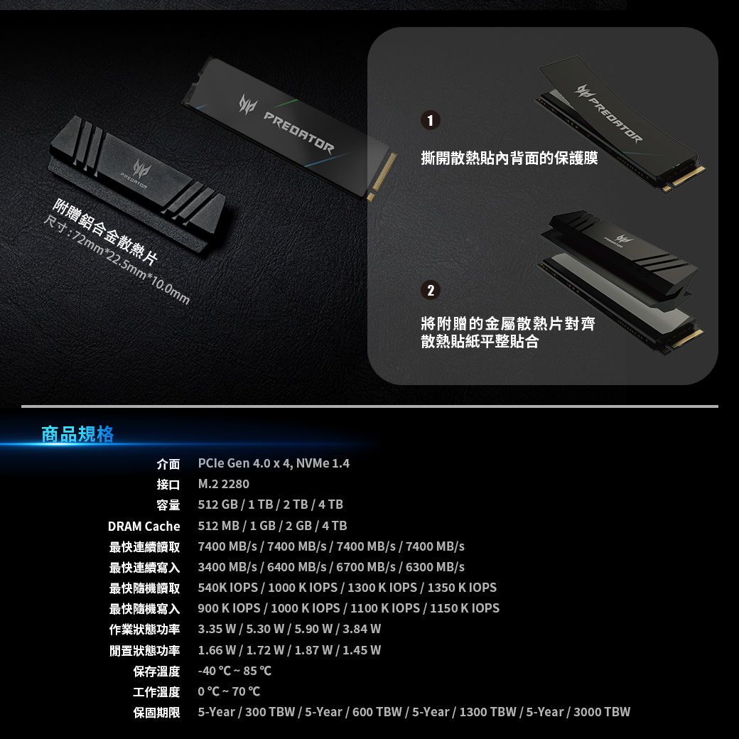 Acer Predator GM7000 1TB M.2 2280 PCIe Gen4x4 SSD固態硬碟- PChome