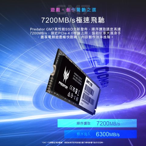 SSD ACER PREDATOR GM7 2TB M.2 2280 R:7200MB/s,W:6300MB/s,PCIe Gen4.0x4 NVME  1.4