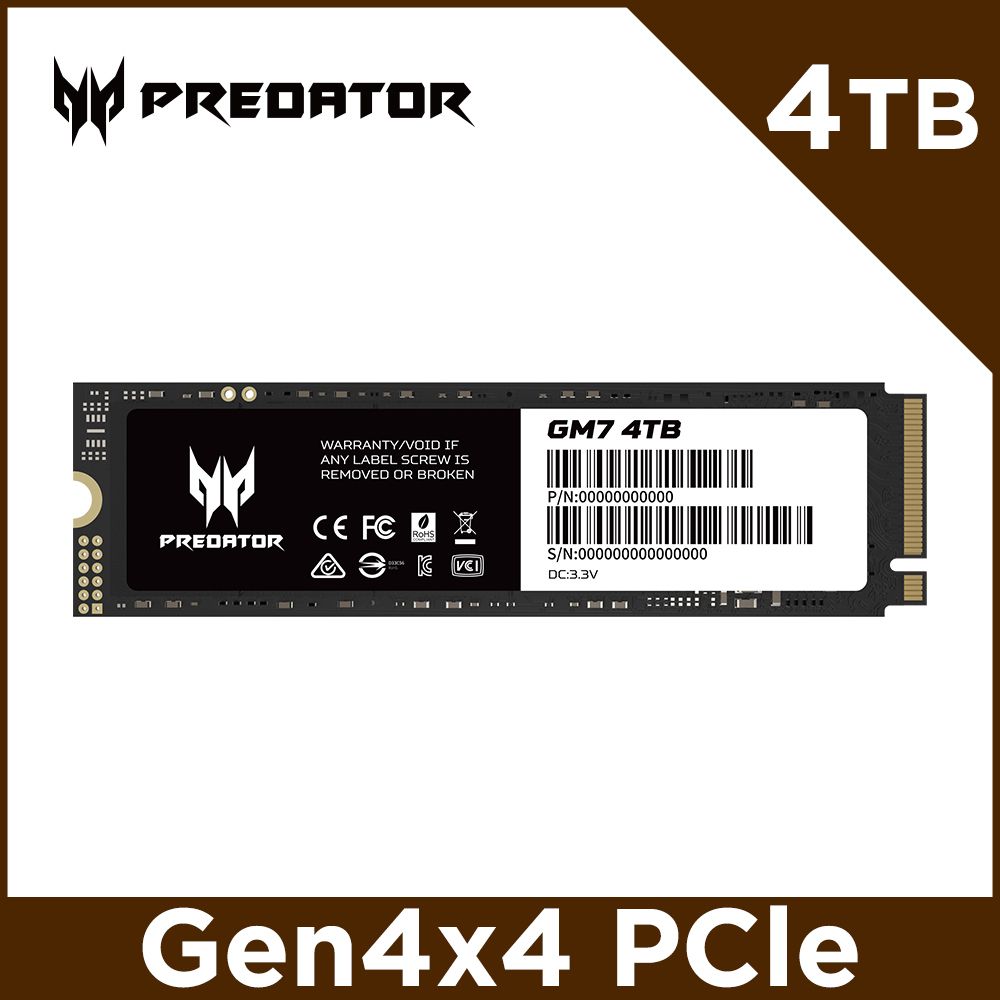 ACER 宏碁  Predator GM7 4TB M.2 2280 PCIe Gen4x4 SSD固態硬碟