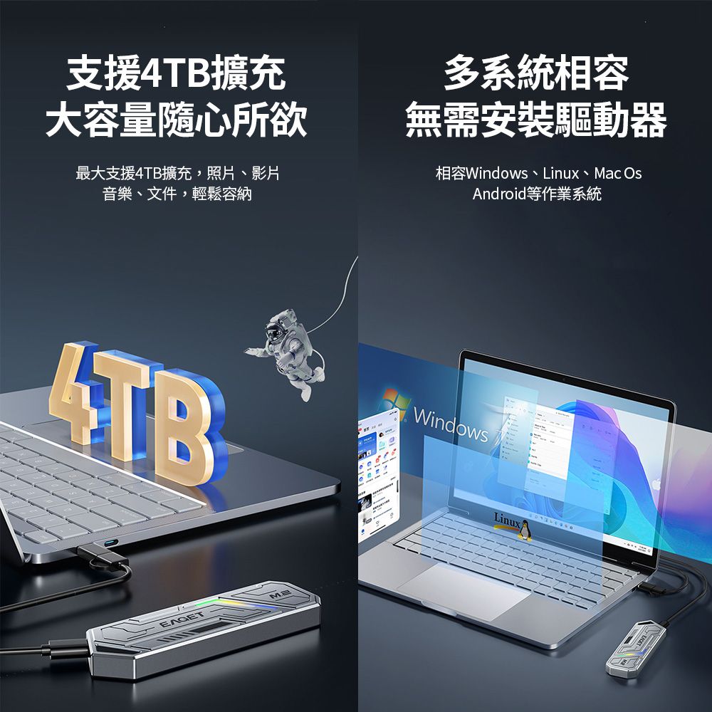 M2外接硬碟盒 RGB鋁合金硬碟盒 SSD硬碟外接盒 附Type-C傳輸線 支援雙協議NGFF/NVMe