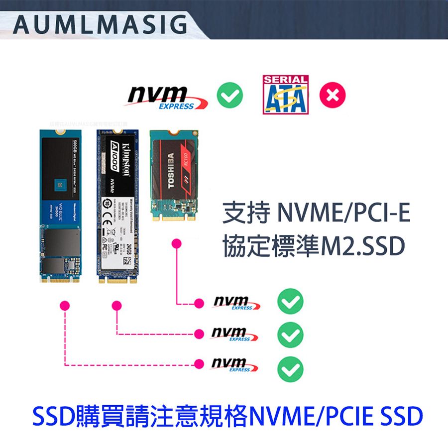 下單免運送達【AUMLMASIG】高速NVME M.2 SSD固態硬碟TO PCI-E 3.0 4X