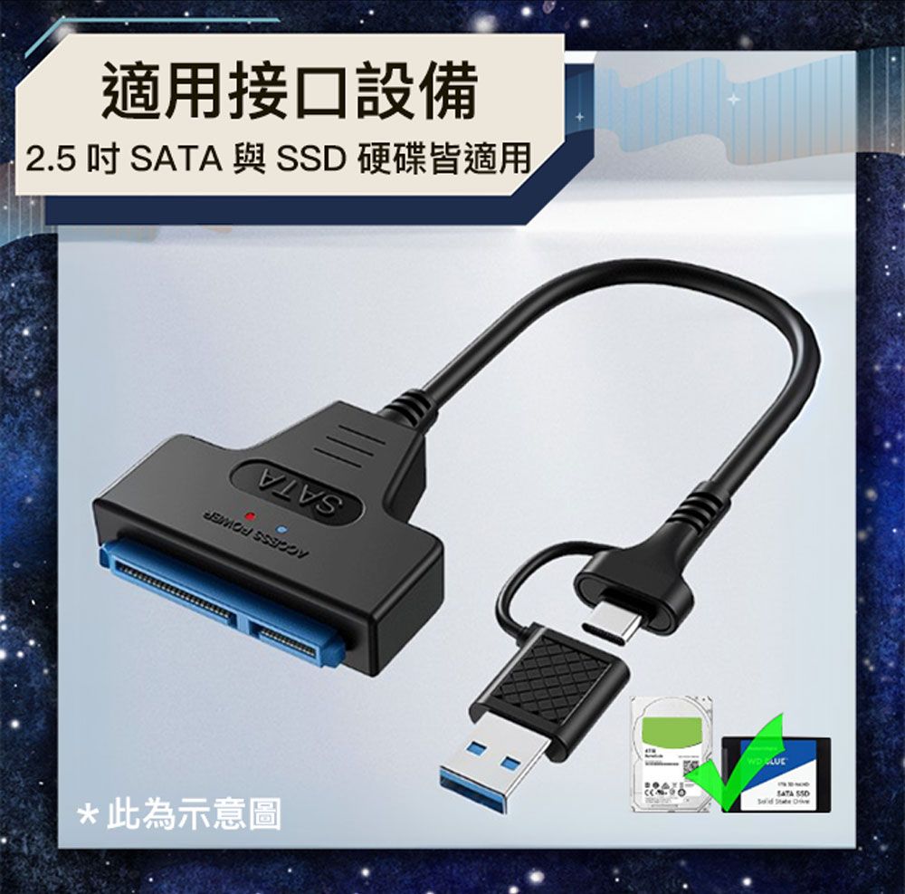Bravo-u 二合一USB3.1/Type-C轉SATA外接硬碟轉接線 25cm
