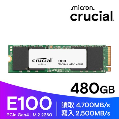 美光 Micron Crucial E100 480GB Gen4 PCIe M.2 SSD固態硬碟