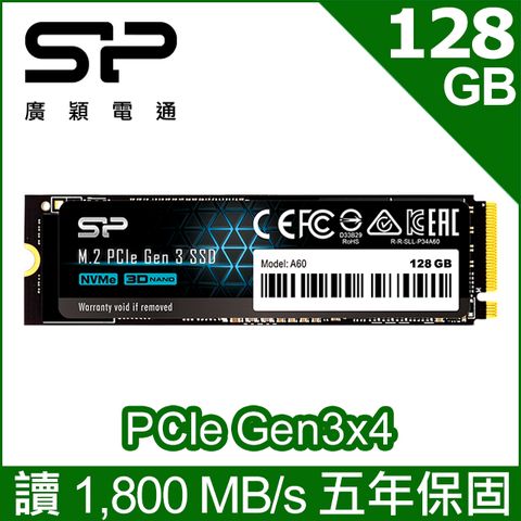 SP廣穎 P34A60 128GB NVMe Gen3x4 PCIe SSD 固態硬碟(SP128GBP34A60M28)