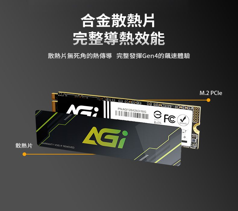 散熱片合金散熱片完整導熱效能散熱片無死角的熱傳導 完整發揮Gen4的飆速體驗PN12842A3118GFC   REMOVEDAGIM.2 PCle