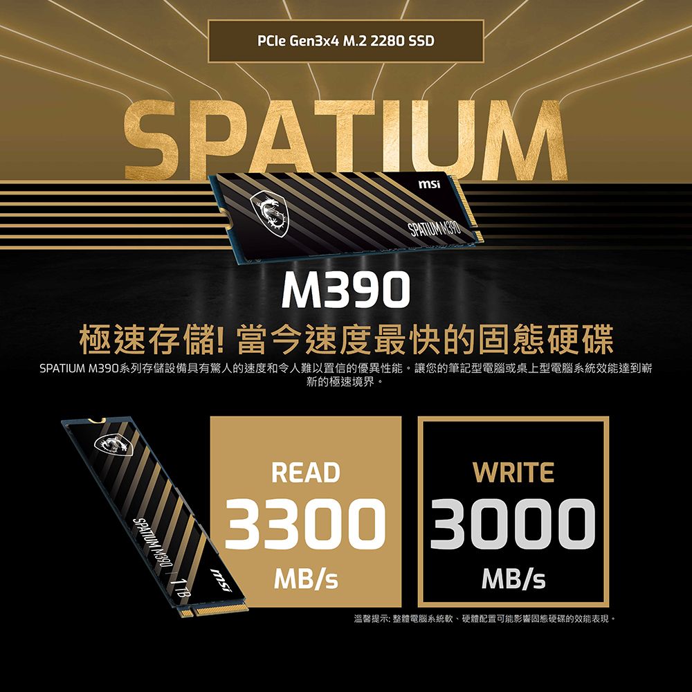 MSI微星SPATIUM M390 1TB NVMe M.2 SSD - PChome 24h購物