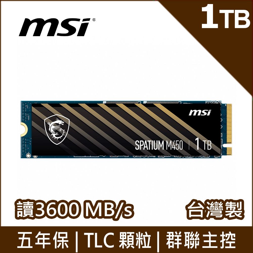 MSI微星SPATIUM M450 1TB PCIe 4.0 NVMe M.2 SSD - PChome 24h購物