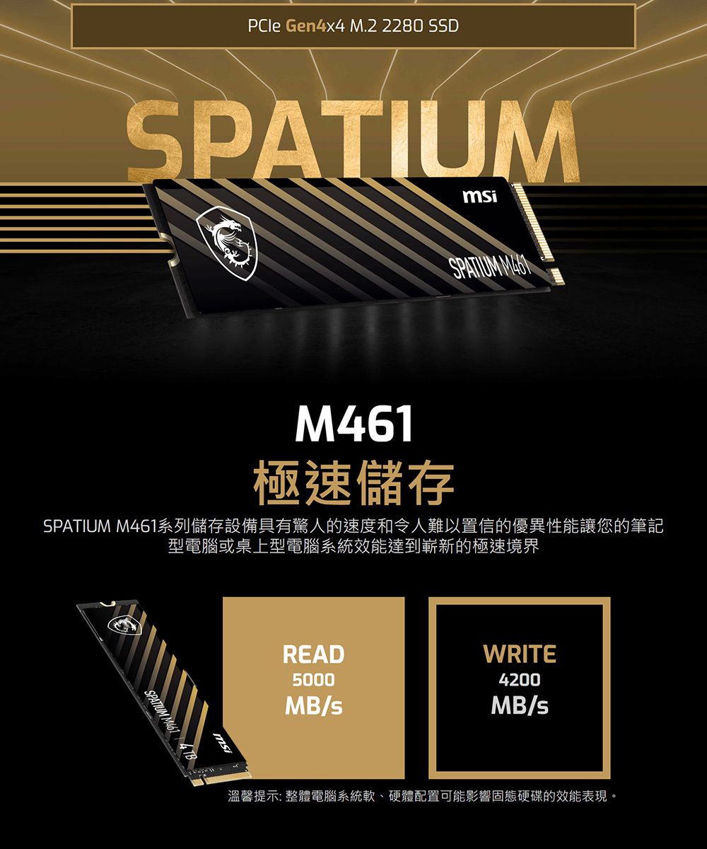 MSI微星SPATIUM M461 2TB PCIe 4.0 NVMe M.2 SSD - PChome 24h購物