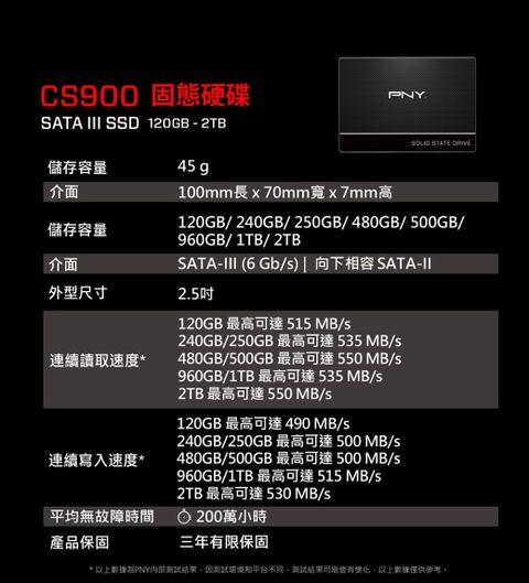 PNY CS900 500GB 2.5吋SATA SSD - PChome 24h購物