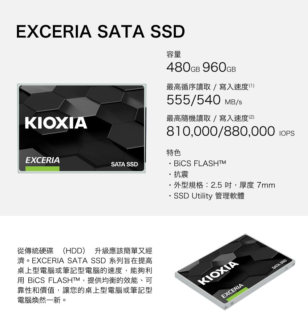 KIOXIA 鎧俠Exceria 960GB 2.5吋SATAIII SSD固態硬碟- PChome 24h購物