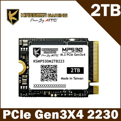 ▼升級首選 可用Steam Deck▼AITC艾格 KINGSMAN MP530 2TB M.2 2230 PCIe Gen3x4 SSD 固態硬碟