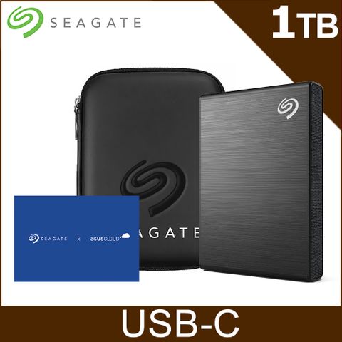 Seagate 希捷 贈ASUS Auto-Backup序號卡+硬碟保護包One Touch 1TB 輕薄高速 SSD-極夜黑 (STKG1000400)