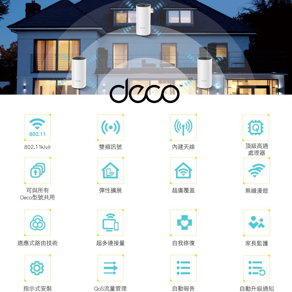 TP-Link  WiFi AC1200 雙頻 Gigabit 真Mesh 無線路由器 分享器(Wi-Fi/無縫漫遊/Deco M4 二入組)