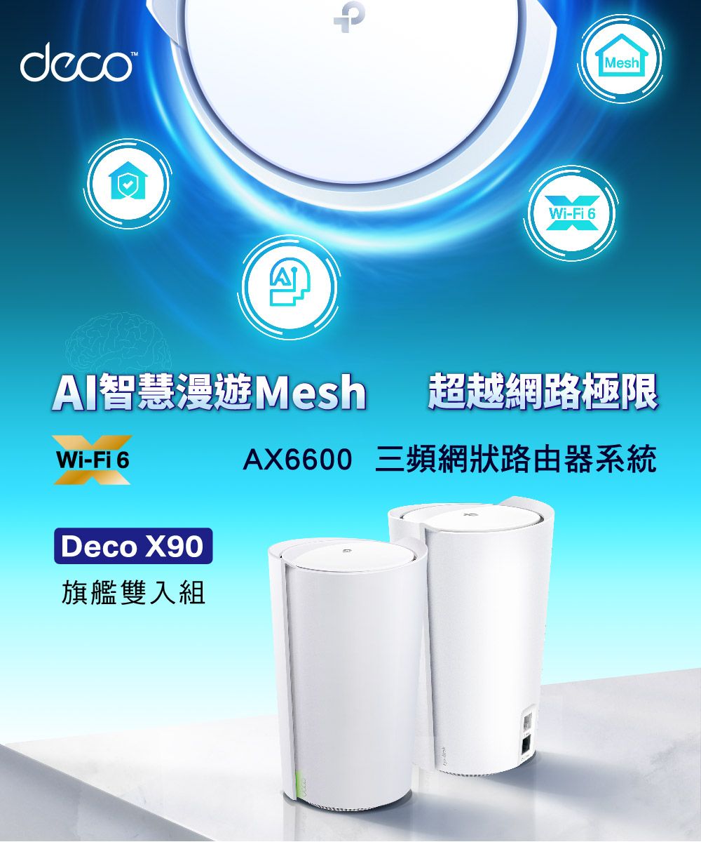 TP-Link Deco X90 AX6600 AI-智慧漫遊三頻無線網路WiFi 6 網狀Mesh