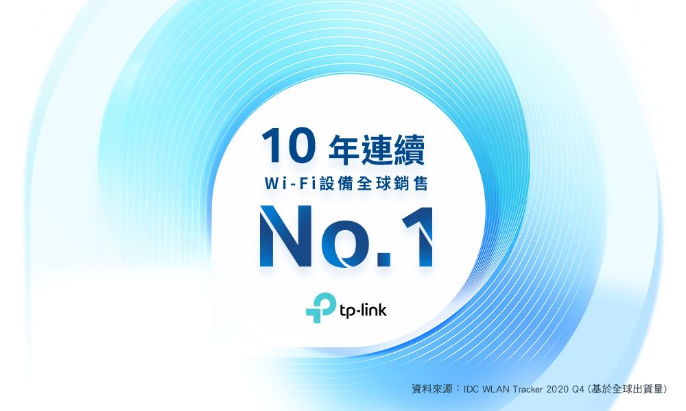 10年連續Wi-Fi設備全球銷售No.1tp-link IDC WLAN Tracker 2020 Q4