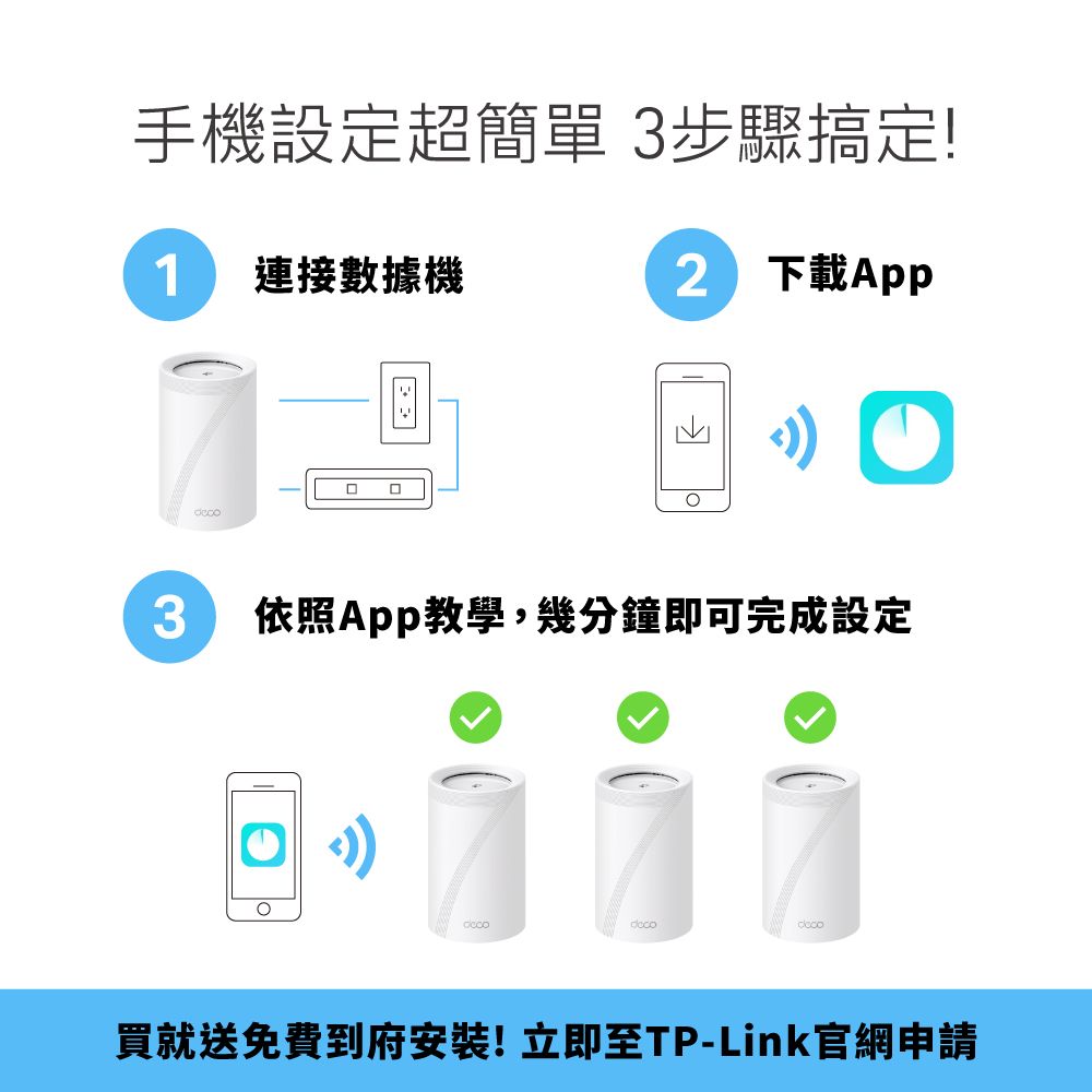 TP-Link  Deco BE65 Wi-Fi 7 BE11000 三頻 2.5G 真Mesh無線網路網狀路由器(Wi-Fi 7分享器/支援VPN)(2入)