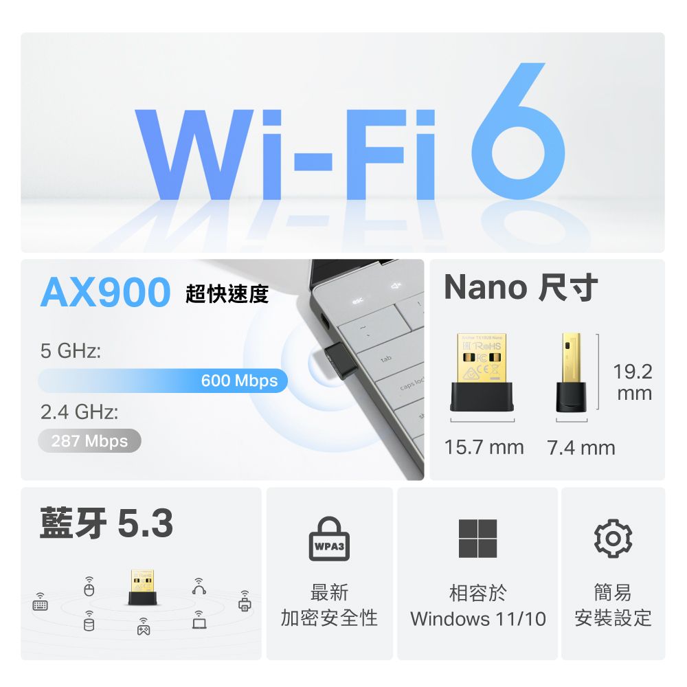 TP-Link Archer TX10UB Nano WiFi 6 AX900 雙頻 迷你型 藍牙5.3 USB無線網卡(Wi-Fi 6無線網路卡)