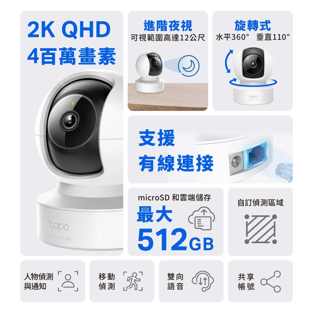 TP-Link  Tapo C222 真2K QHD 400萬畫素 AI偵測 WiFi 攝影機 監視器 IP CAM(雙向語音/寵物/嬰兒/長輩)
