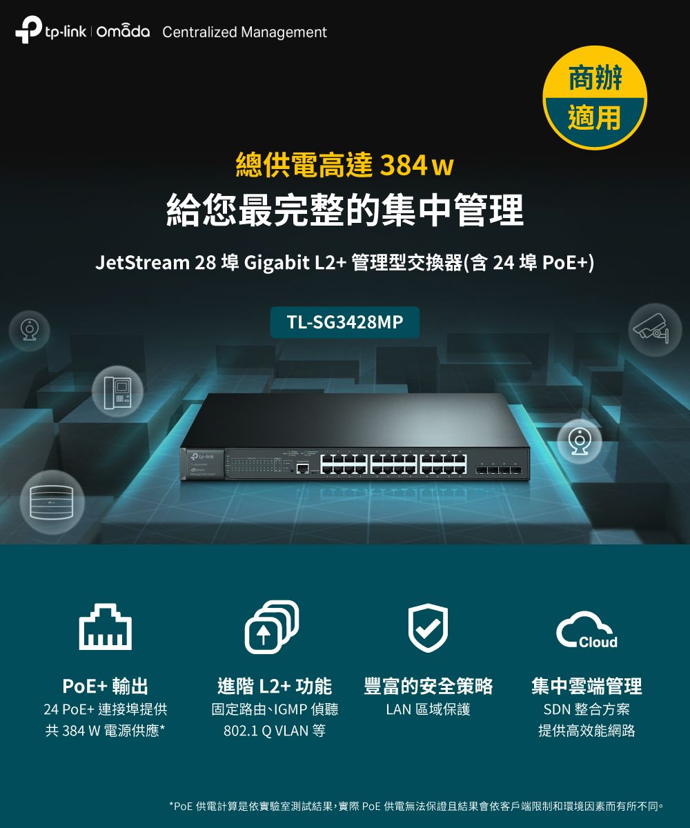 TP-Link TL-SG3428MP 28埠Gigabit RJ45 SFP光纖端口L2/L2+ 管理型PoE