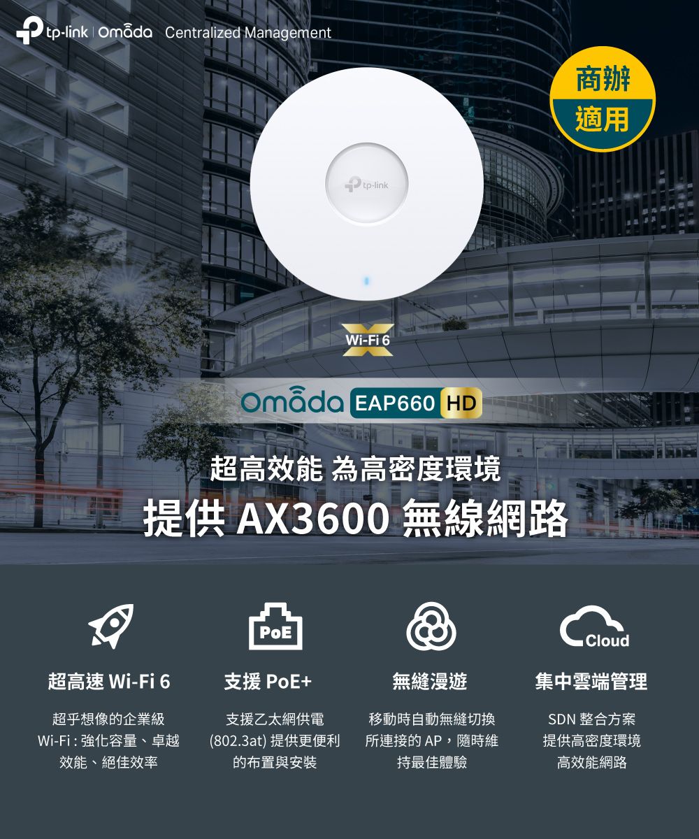 TP-Link EAP660 HD AX3600 無線雙頻MU-MIMO Wi-Fi 6 Gigabit PoE 吸頂