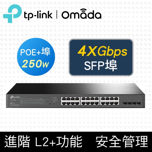 TP-Link  TL-SG2428P 28埠 Gigabit RJ45 SFP 光纖端口 L2/L2+ 智慧型PoE switch交換器(250W)