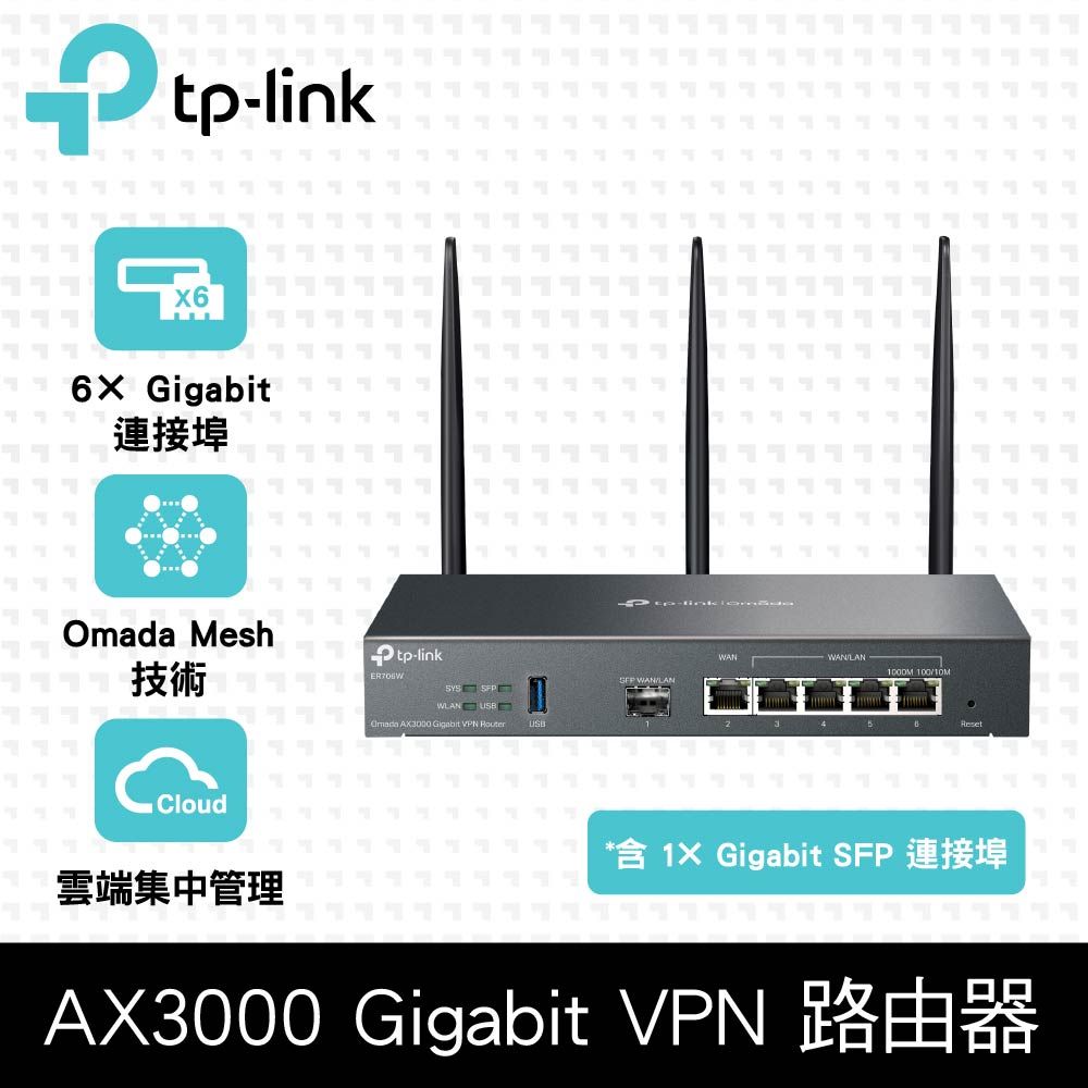 TP-Link  ER706W Omada AX3000 雙頻Gigabit VPN路由器 雲端管理商用路由器(SFP WAN)商辦/企業適用