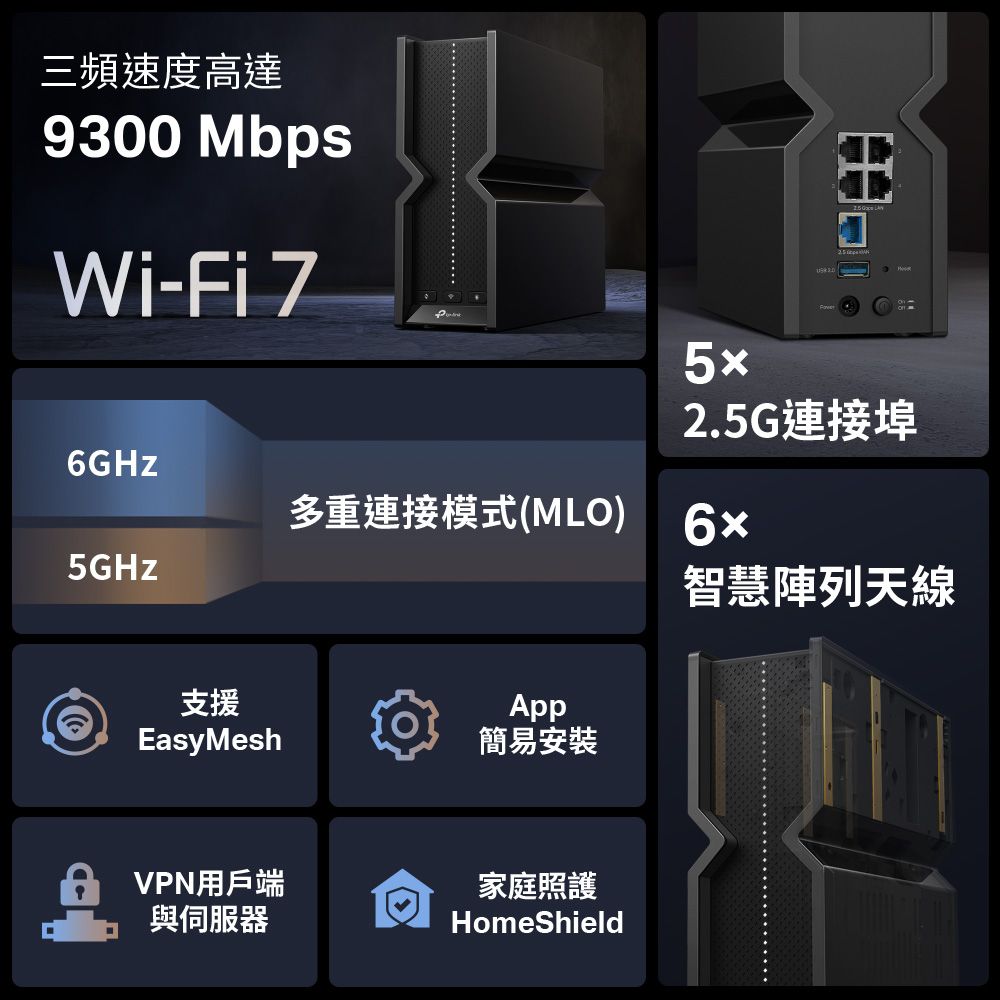 TP-Link  Archer BE550 WiFi 7 BE9300 三頻 2.5 Gigabit 無線網路路由器(Wi-Fi 7分享器/USB3.0)